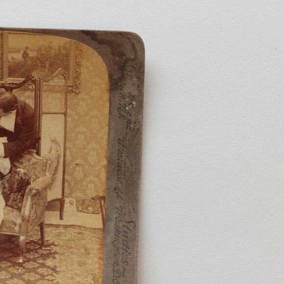 Antique Stereograph Victorian Scene "And they lived Happily Ever After" 1900 - Picture 3 of 5